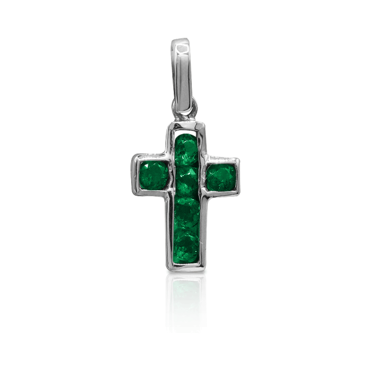 Emerald cross pendant DT 2570 from Duetto Galería, crafted in gold with Colombian emeralds Dije cruz de esmeraldas DT 2570 de Duetto Galería, elaborado en oro con esmeraldas colombianas