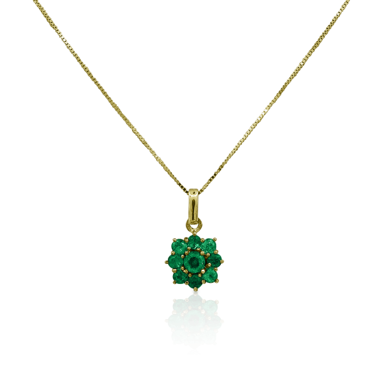 Emerald Flower Necklace DT 2809 from Duetto Galería, floral design crafted in gold with Colombian emeralds Collar Emerald Flower DT 2809 de Duetto Galería, diseño floral elaborado en oro con esmeraldas colombianas