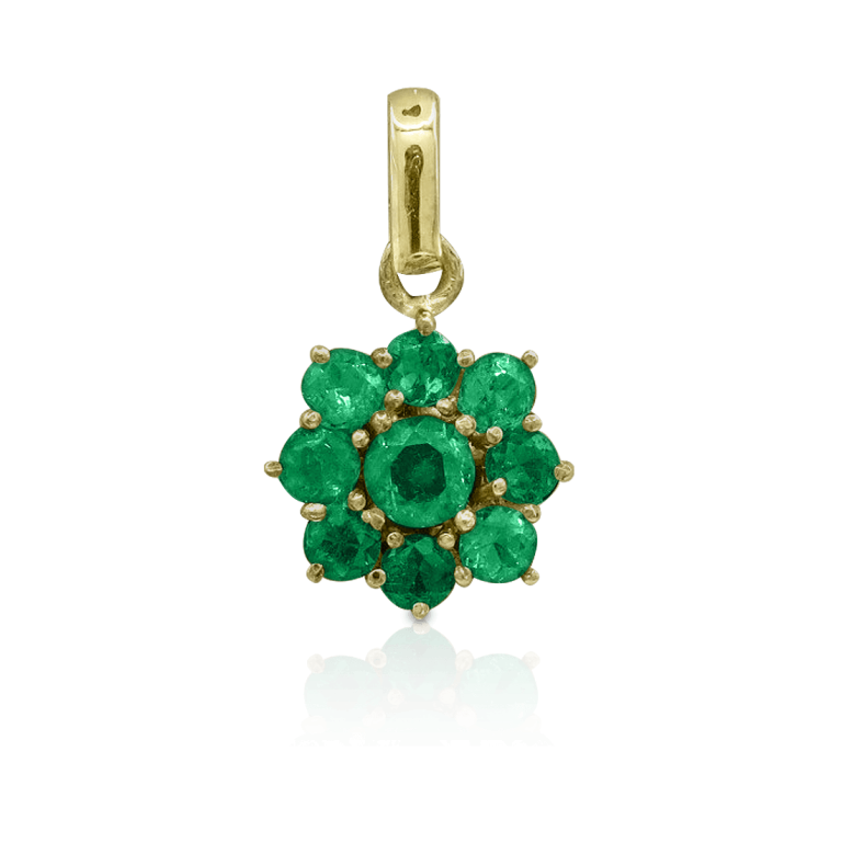 Emerald flower pendant DT 2809 from Duetto Galería, crafted in gold with floral design and Colombian emeralds Dije flor de esmeralda DT 2809 de Duetto Galería, elaborado en oro con diseño floral y esmeraldas colombianas