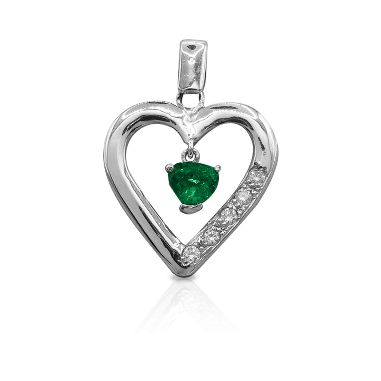 Emerald heart pendant with diamonds DT 1855 from Duetto Galería, crafted in gold with Colombian emerald and diamonds Dije corazón de esmeralda y diamantes DT 1855 de Duetto Galería, elaborado en oro con esmeralda colombiana y diamantes